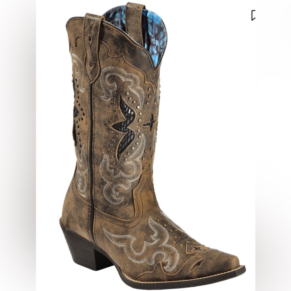 Laredo Brown Heeled Boots with Intricate Design